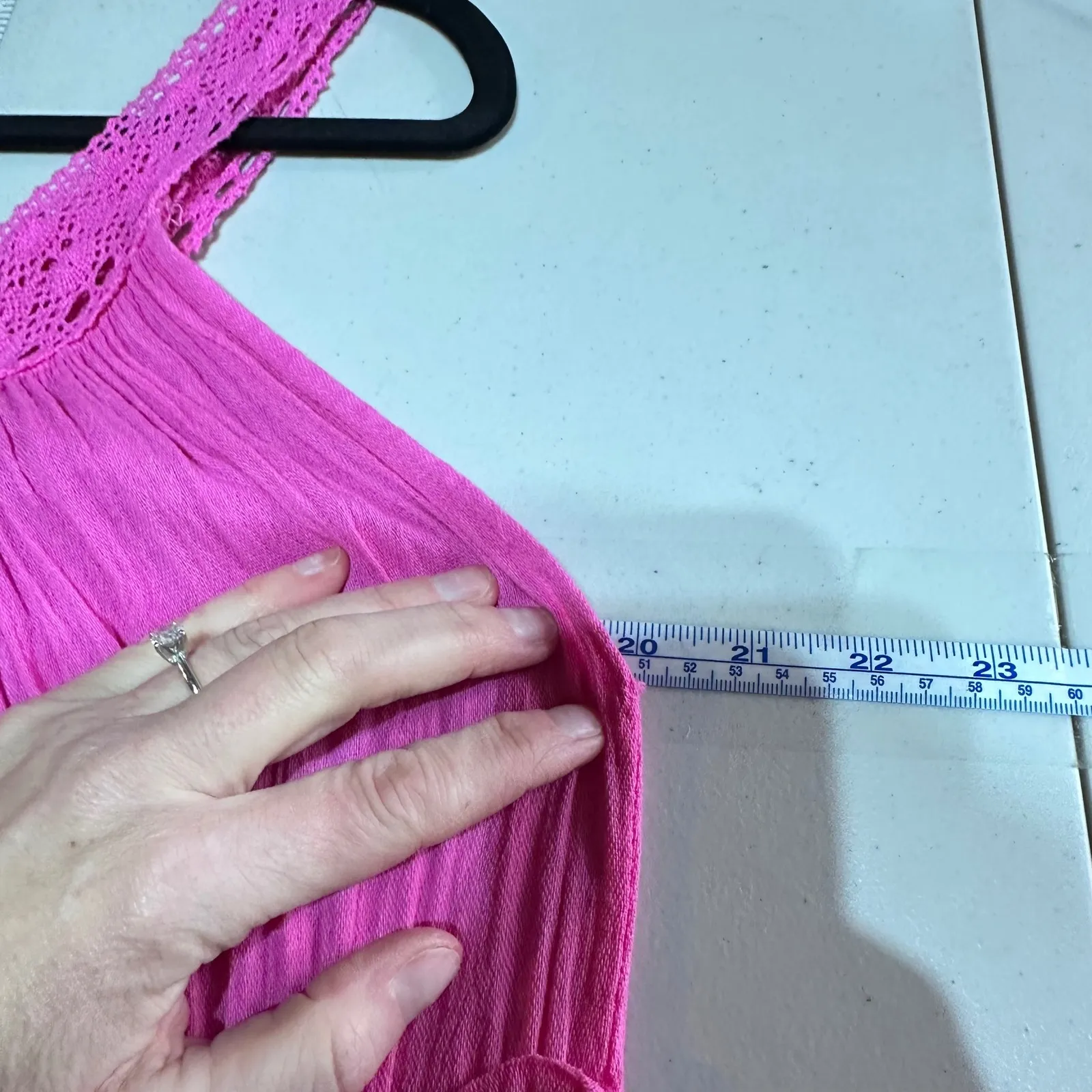 Boho Pink Gauzy Midi Dress Size M Crochet Neck Tiered Dress Beach Resortwear Size M - Image 3