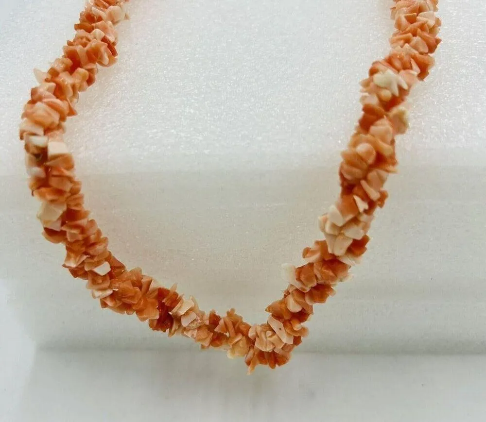 Vintage Natural Angel Skin Pinkish Orange Coral Chip Necklace 21” - Image 2
