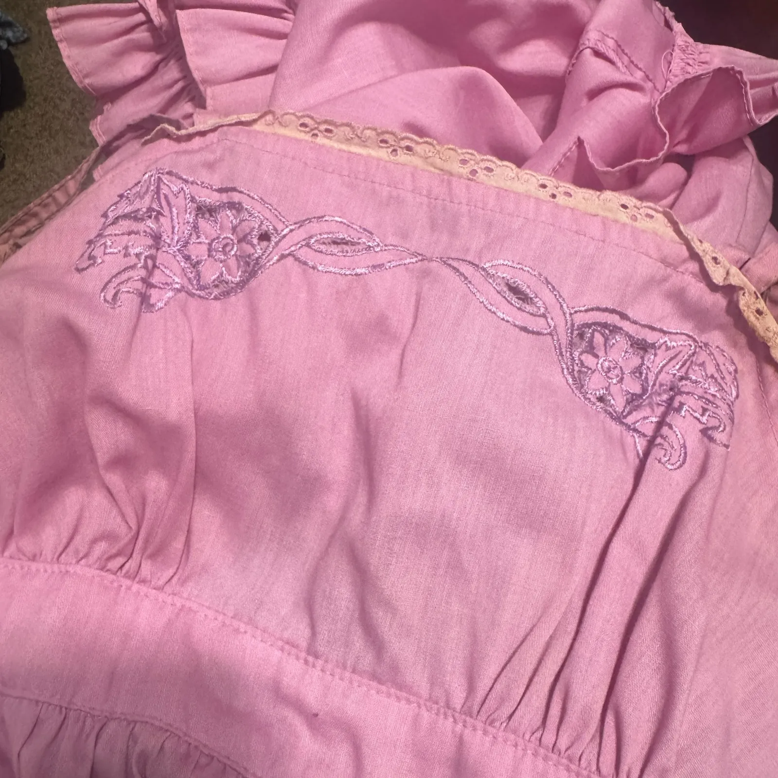 Vtg 70s Young Edwardian Dress By Arpeja Pink Tiered Prairie Cottage Hippie sz S - Image 9