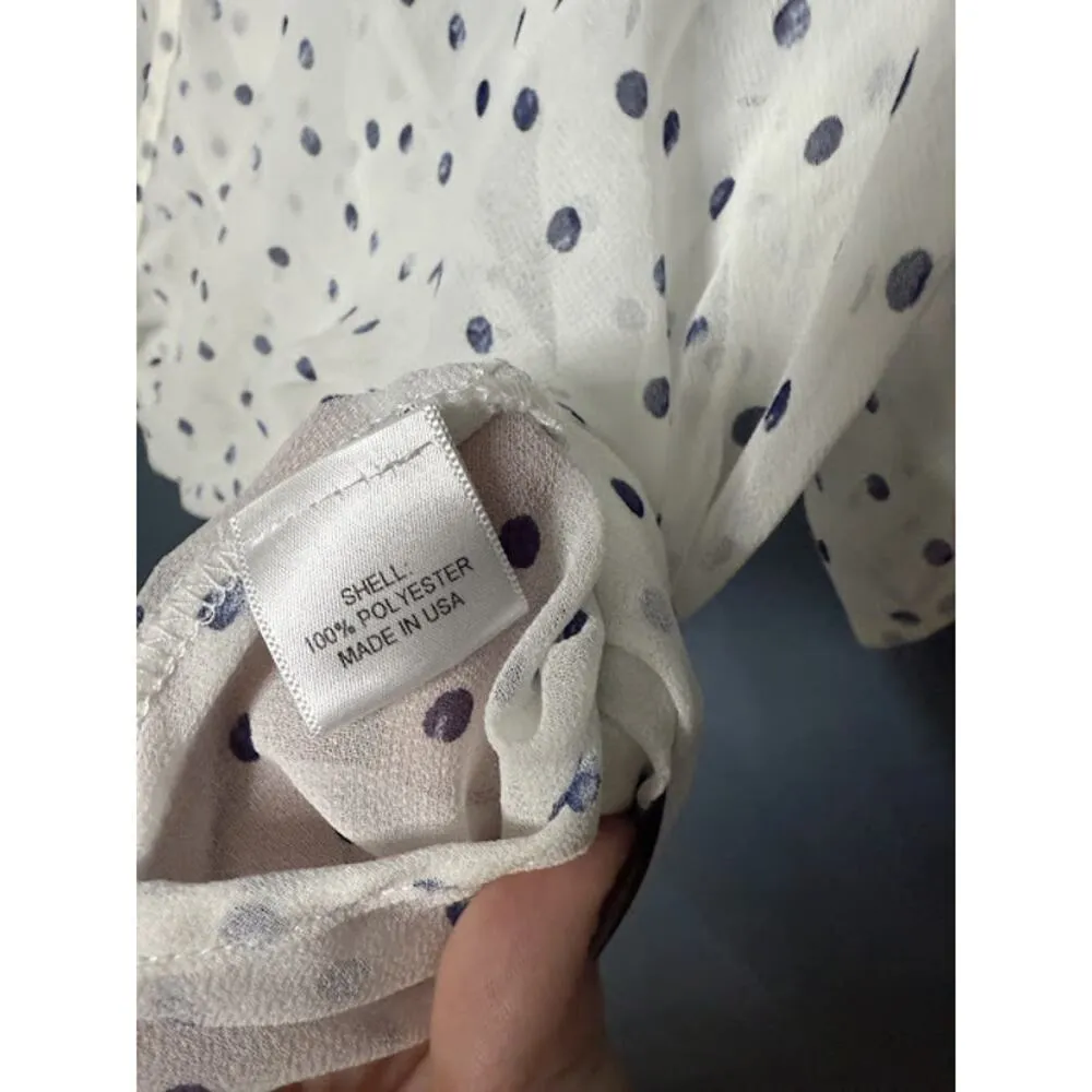 Wayf Sheer Blouse Women's Size Medium Polka Dot Preppy Criss Cross V-Neck Top - Image 5