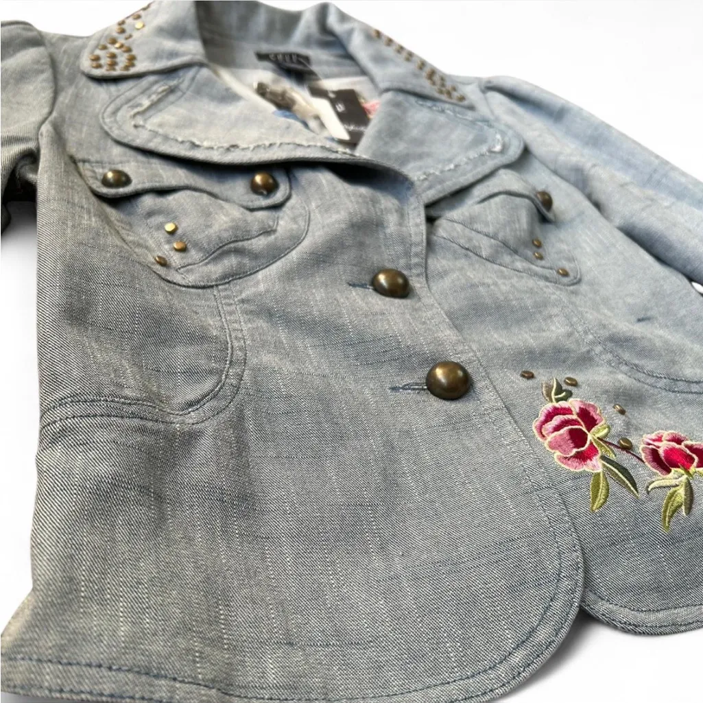 Cello Bling Light Blue Denim Jacket with Floral Embroidery - Image 3