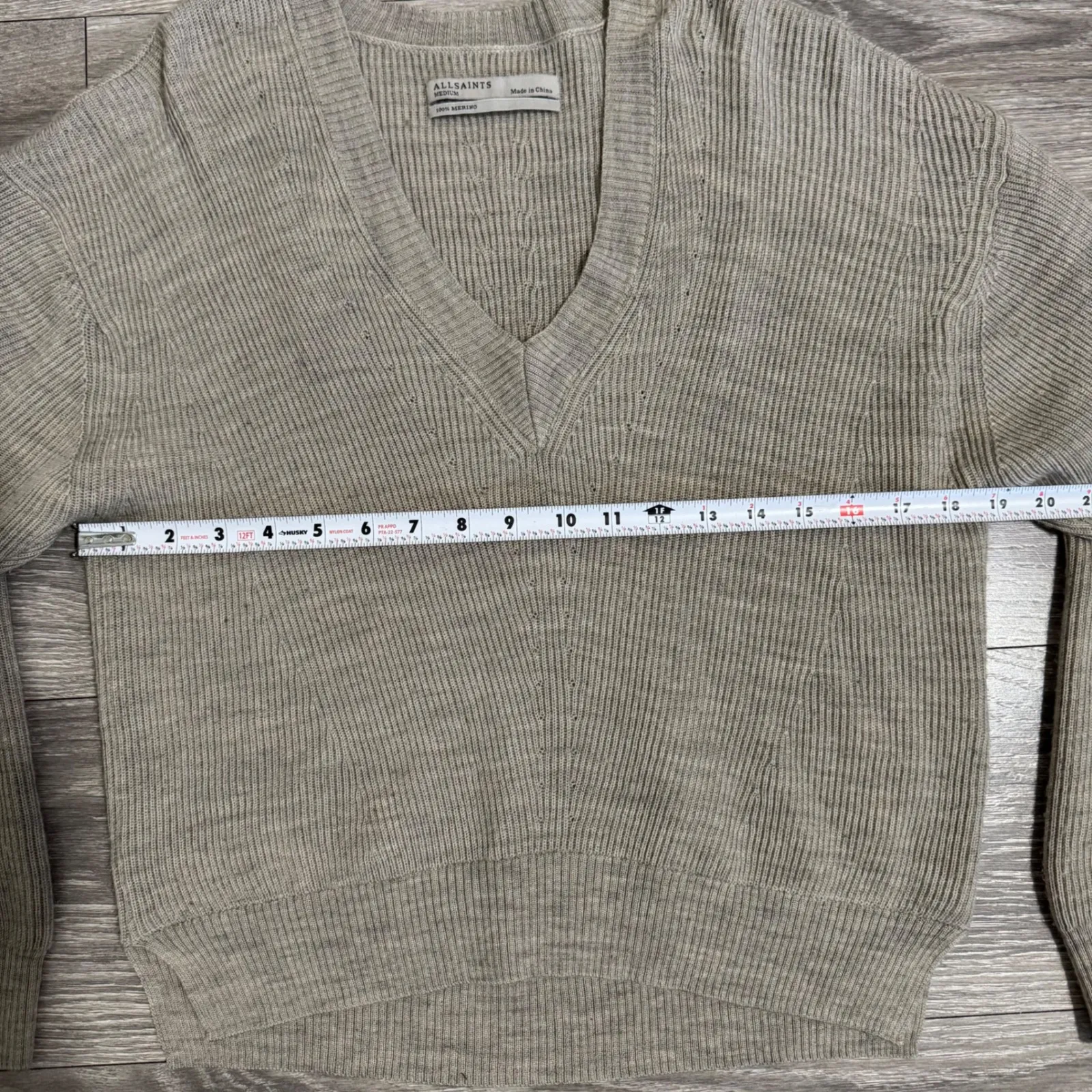 ALLSAINTS Women's Medium Grey V Neck Long Sleeve 100% Merino Wool Luxury Sweater Gray - Image 12