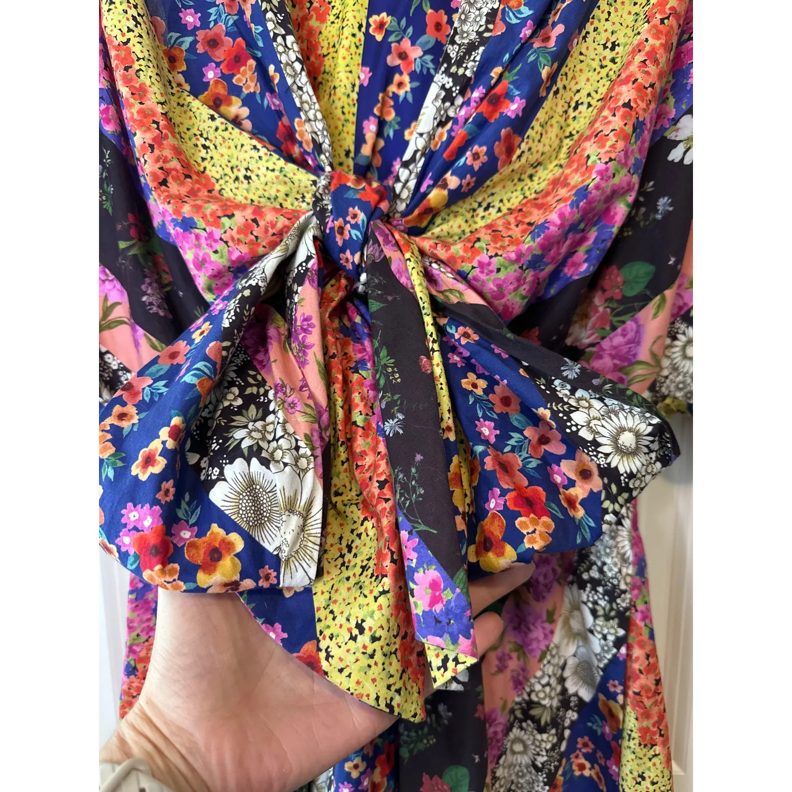 AMUR Nyla Floral Stripe Tie Front Mini Dress Size 8 Organic Cotton Black - Image 7