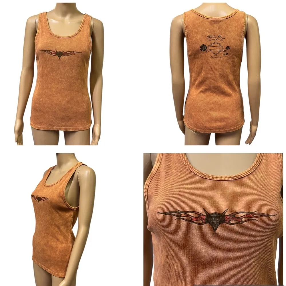 Harley Davidson Motorcycles Cotton Mother Road Tank Top Orange Stone Washed XL - Image 3