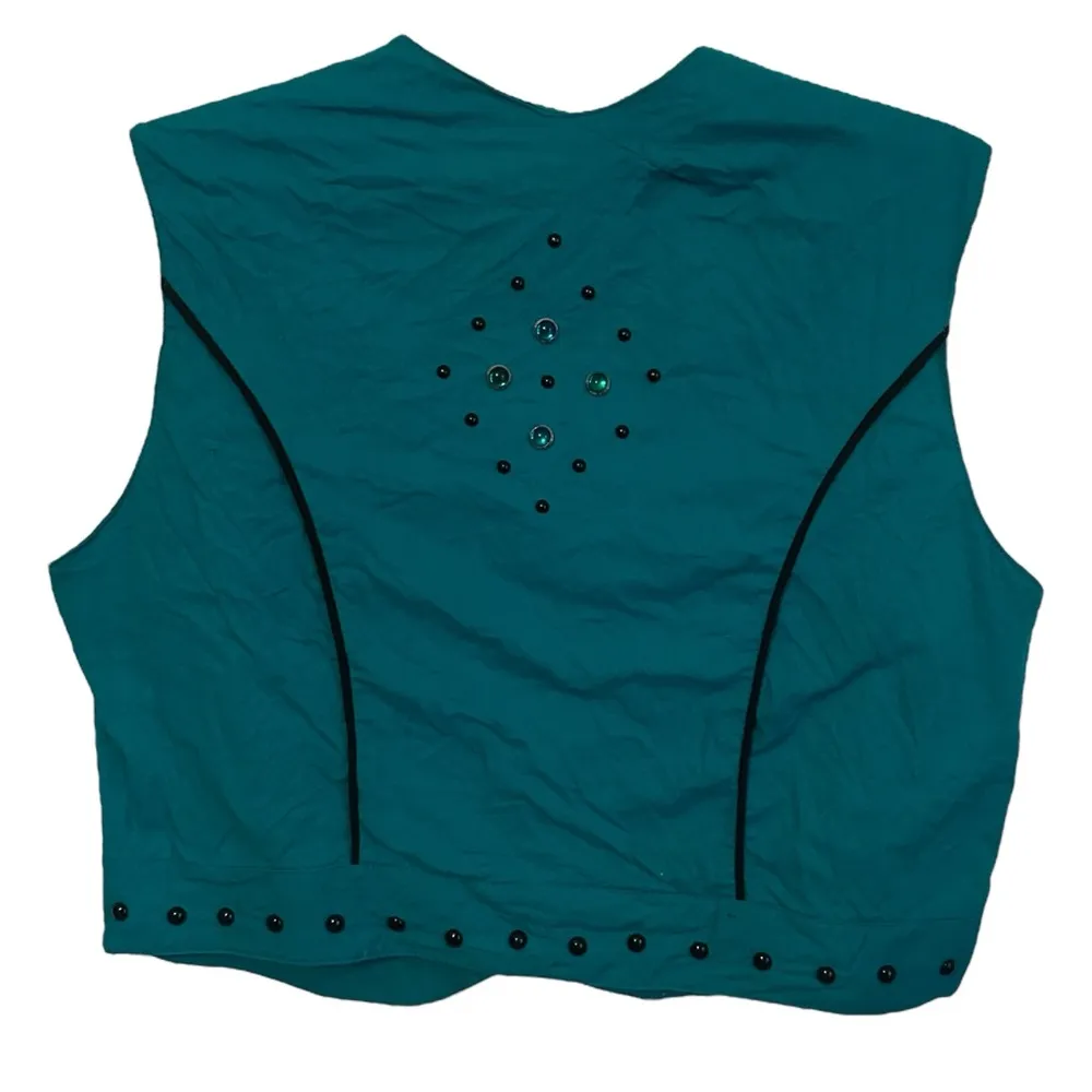 Vintage Aztec Mexican Style Southwest Southwestern Sleeveless Crop Top Teal Green Size L - Image 3