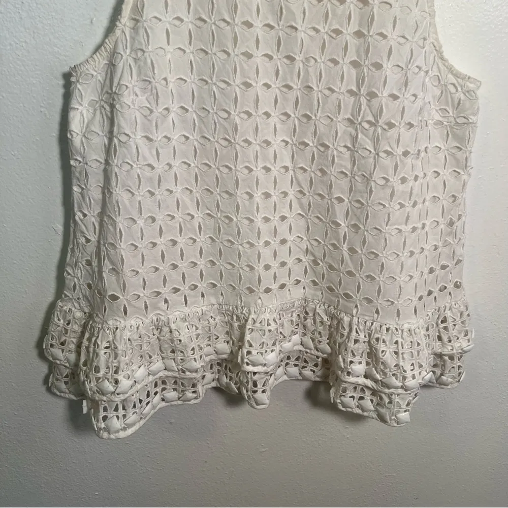 Maeve Anthropologie Monika Beaded Eyelet Sleeveless Peplum Blouse White XS - Image 5