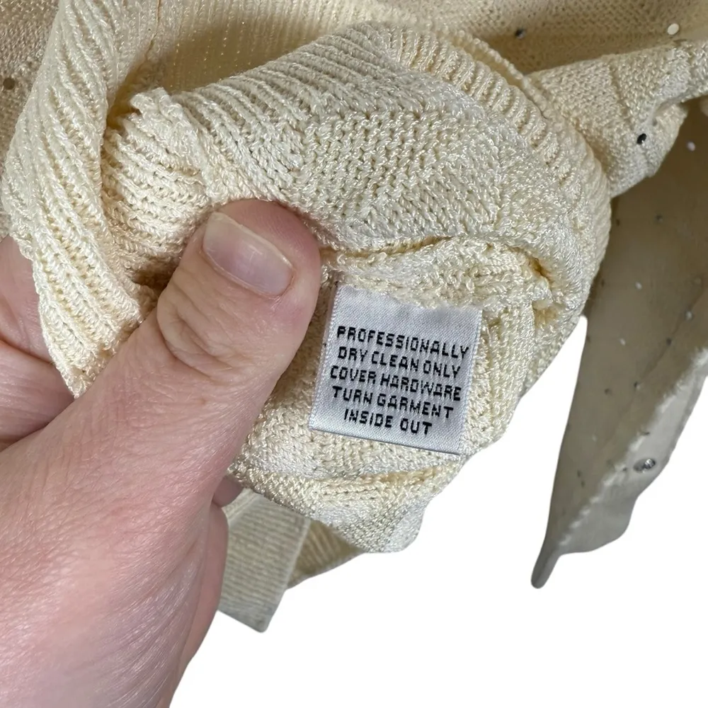 VINTAGE St. John Evening Embellished Rhinestone Sweater in Ivory/Silver Size 0 - Image 7