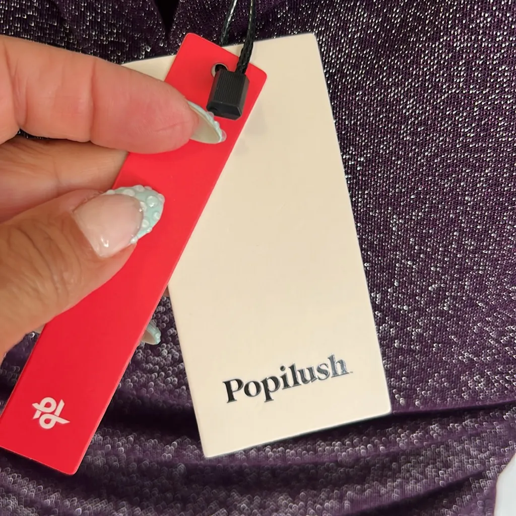 Popilush Shapewear Ruched Metallic Knit Square Neck Bodysuit Purple Size M - Image 9