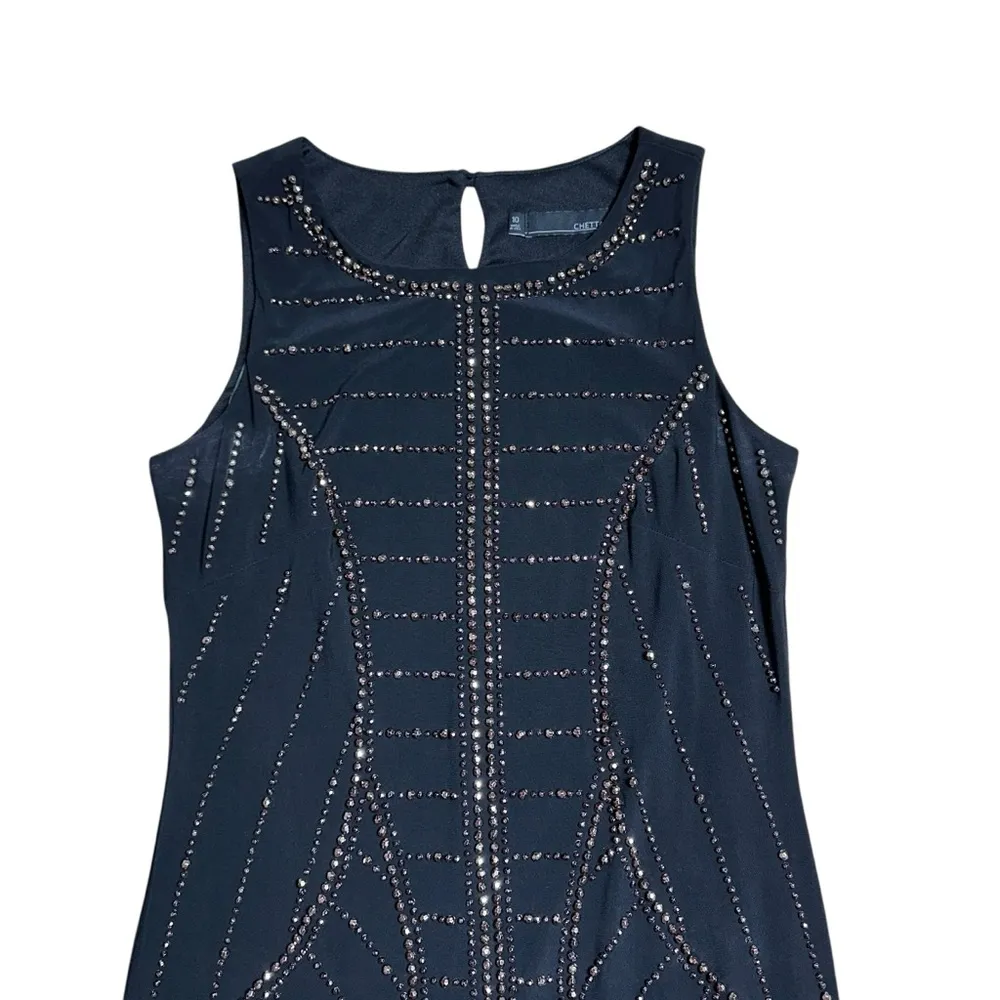 Chetta B Black Bronze Beaded Knee Length Cocktail Dress Women’s US 10 - Image 4