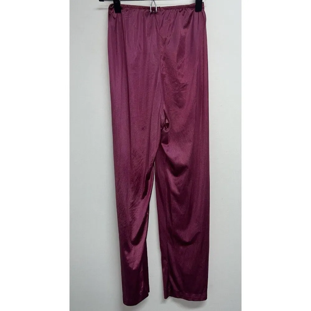 VINTAGE Fantasy Nightwear Pajamas Set Womens Medium Purple Nylon 2 PC Top Pants - Image 8