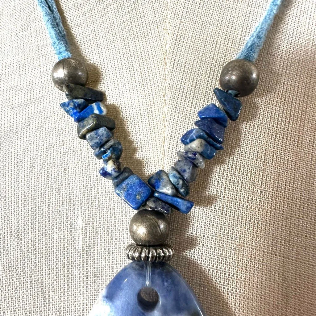 Artisan Blue Sodalite Pendant Necklace on Suede Cord - Image 5