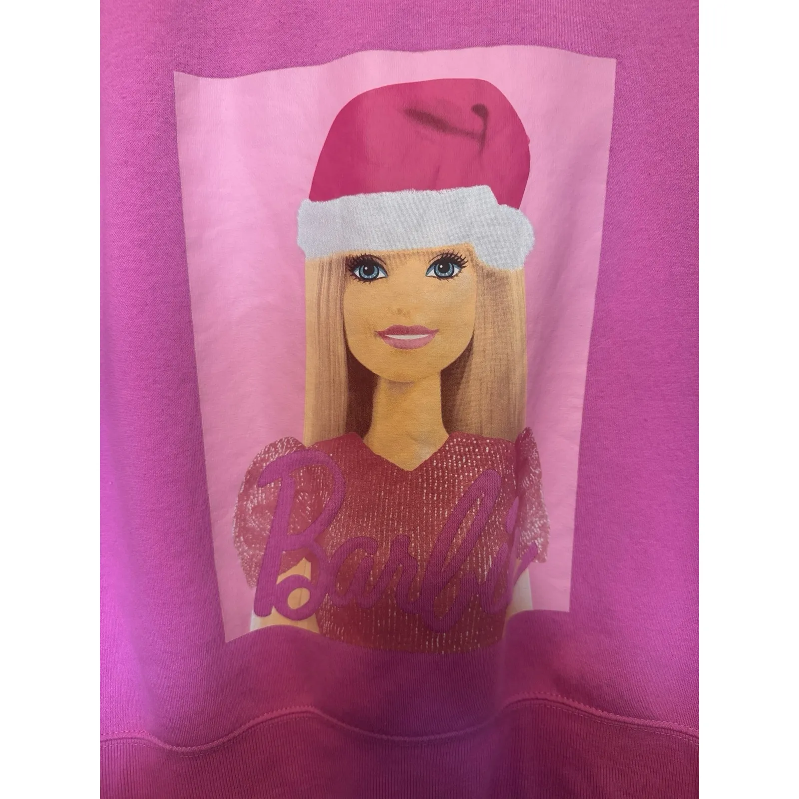 Barbie Pink Christmas Graphic Cropped Sweatshirt | Tag L Holiday Crewneck Size L - Image 3