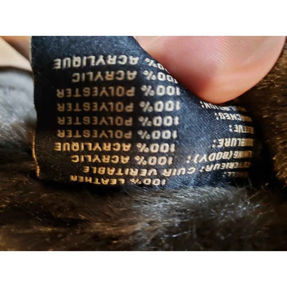 Columbia Leather Jacket Women’s M Black Faux Fur Lined Zip Winter Coat Warm - Image 14