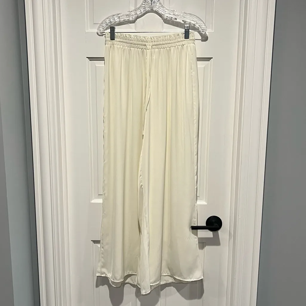 Summersalt Silky Luxe Palazzo Pants with Ties Small Cream Ivory Wide Leg Flowy - Image 2