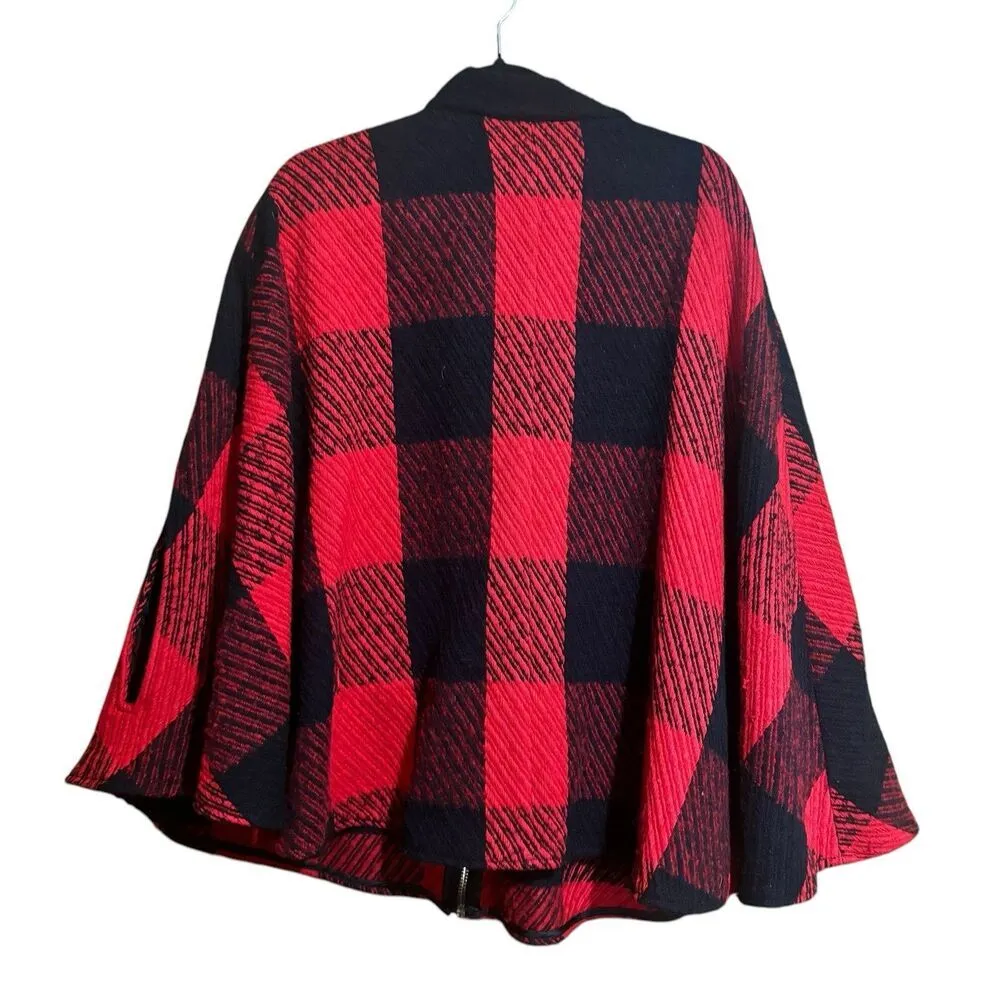 John Mark Poncho Womens Large Buffalo Plaid Zippered Oversized Wool Sweater Cape - Image 6