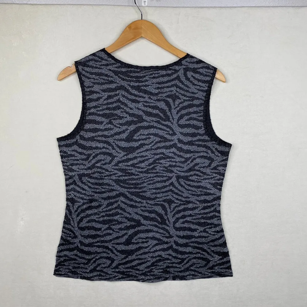 Ming Wang Black Gray Zebra Stiped Scrunched Sleeveless Tank Top Size Medium - Image 6