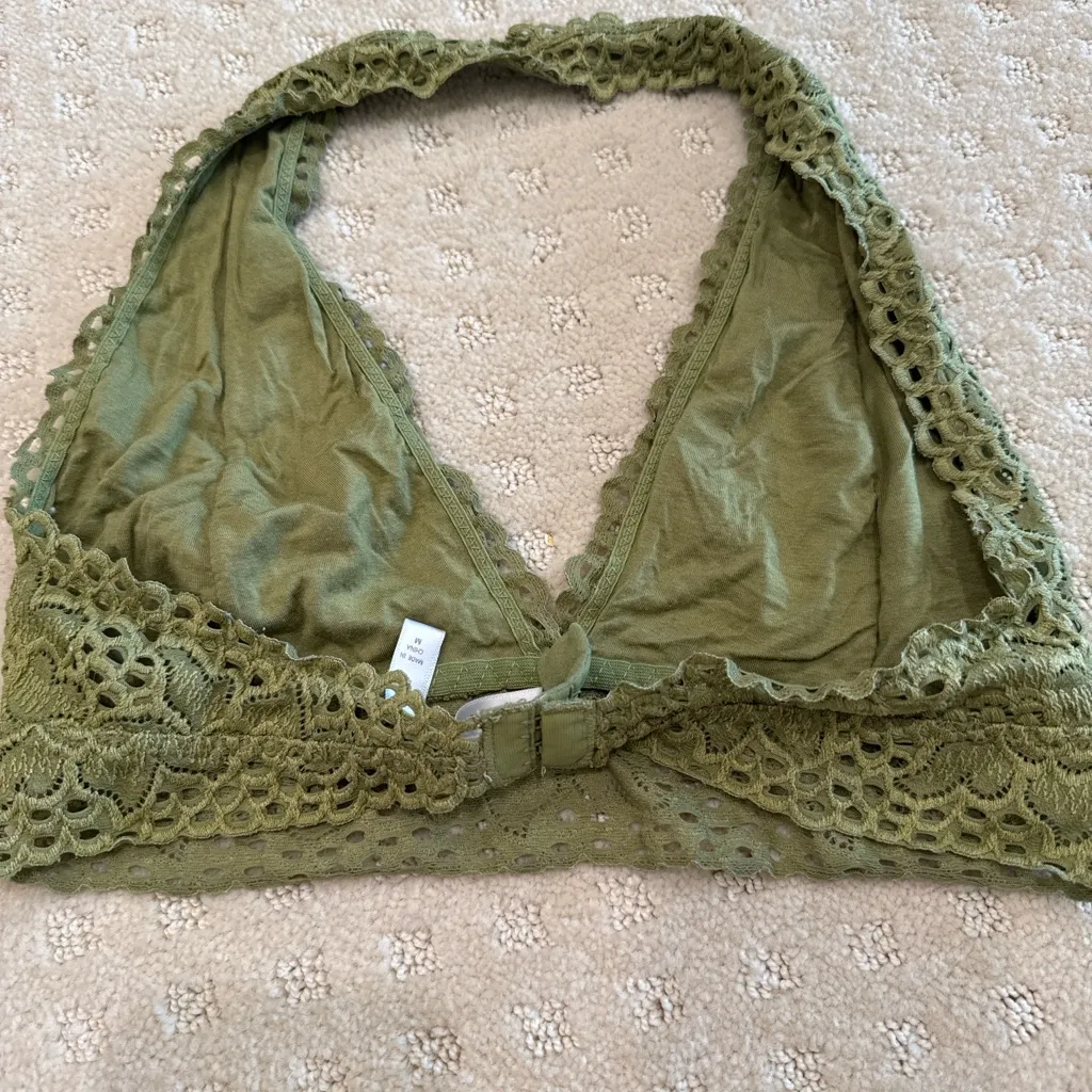 Zenana Outfitters Olive Green Lace Halter Bralette Medium - Image 3