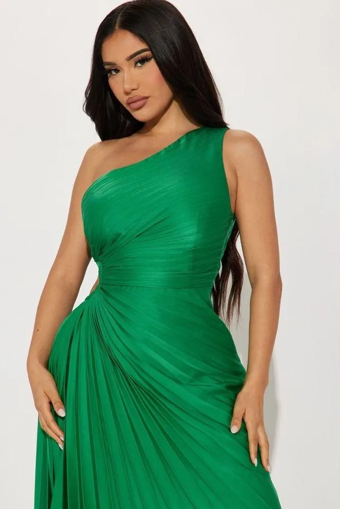 One Shoulder Maxi Dress Green Size L - Image 5