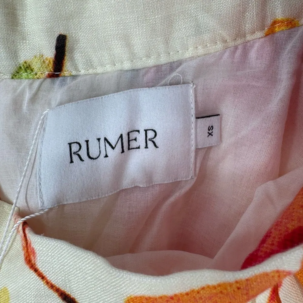 Revolve Rumer Sunshine Floral‎ Linen Maxi Skirt with Slit XS NWT Orange - Image 9