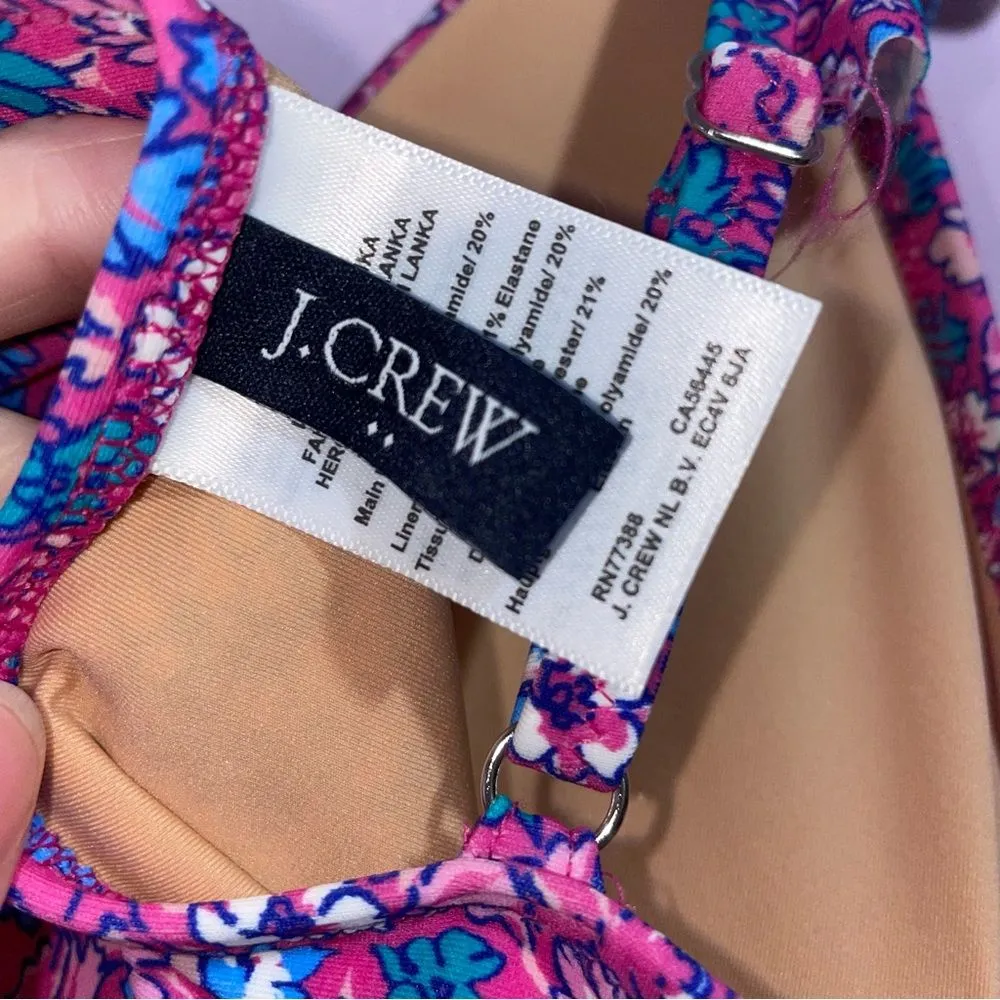 J Crew Ruffle V Neck One Piece Swimsuit Women M Pink Ditsy Floral Vacation Pool - Image 8