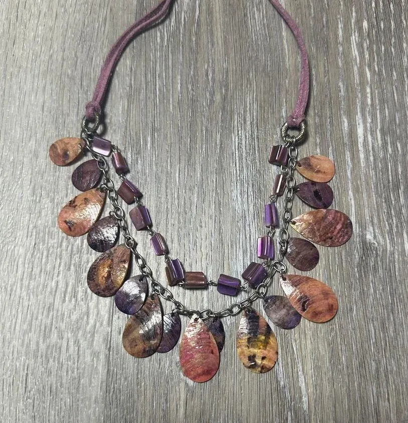 Purple and Brown Rock and Shell Necklace - Image 2