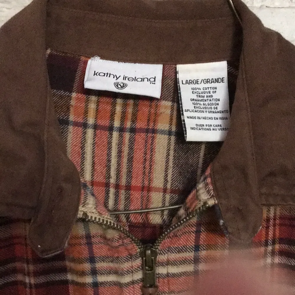 Vintage Kathy Ireland L Cotton Plaid Flannel Women's Zipper Long Sleeve Jacket - Image 2