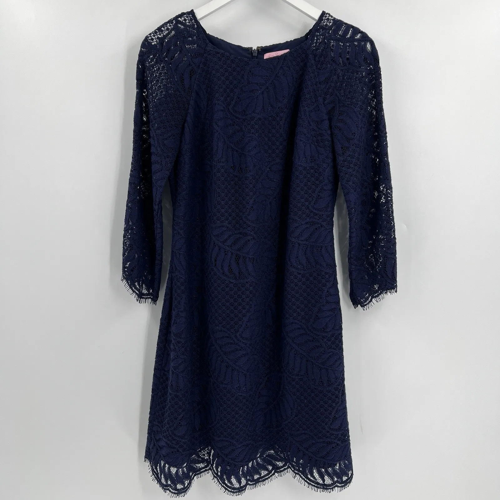 Lilly Pulitzer Rylee True Navy Palm Leaf Lace Shift Dress Size 4 Coastal Beach - Image 3
