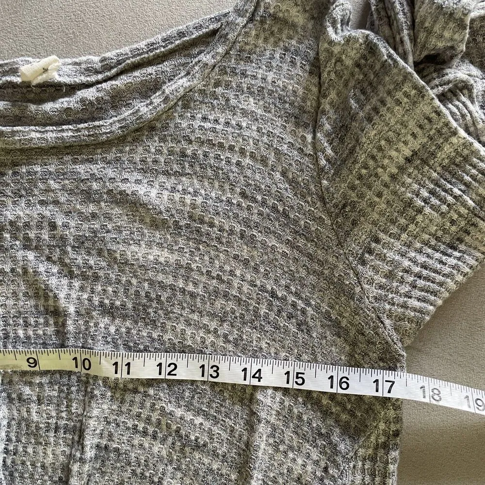 Lazy Sundays Womens S Waffle Knit Top Gray Twist Front Long Sleeve lagenlook - Image 6