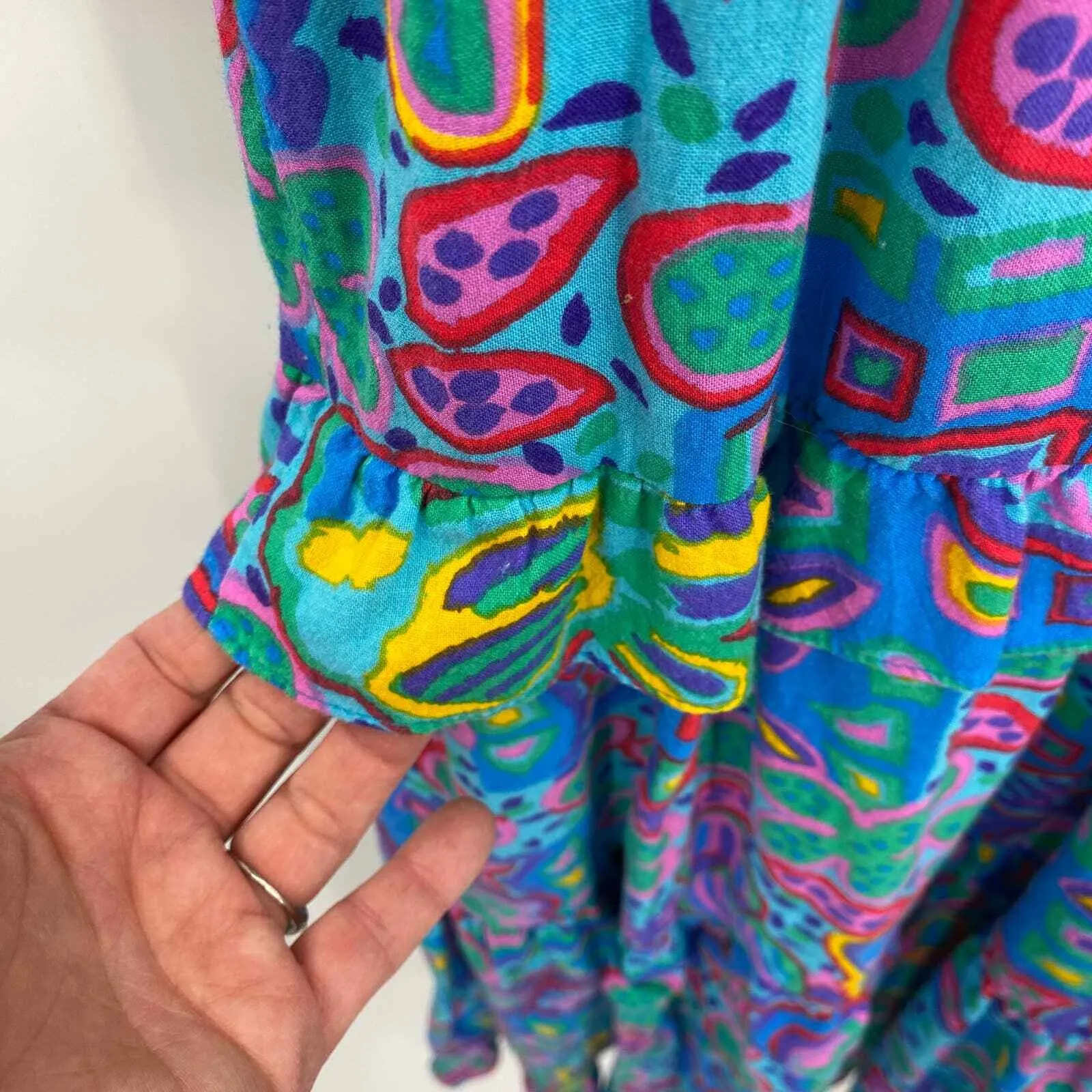 Vintage Two‎ Potato Laguna Beach Whimiscal Maxi Dress Small Blue Artsy Cotton - Image 8