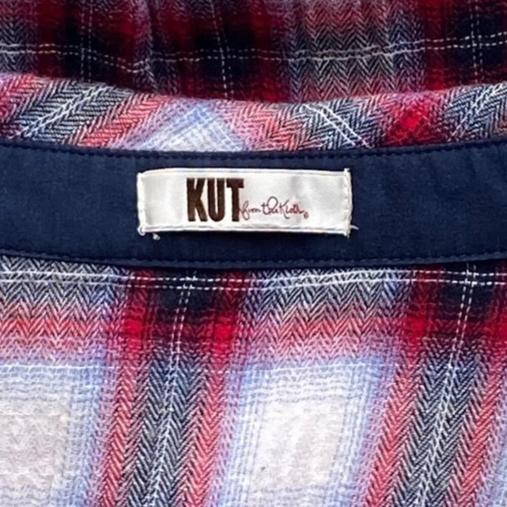 KUT FROM THE KLOTH Solene Red Plaid Gauze L/S Pockets Shirt Dress ~ LARGE? - Image 6