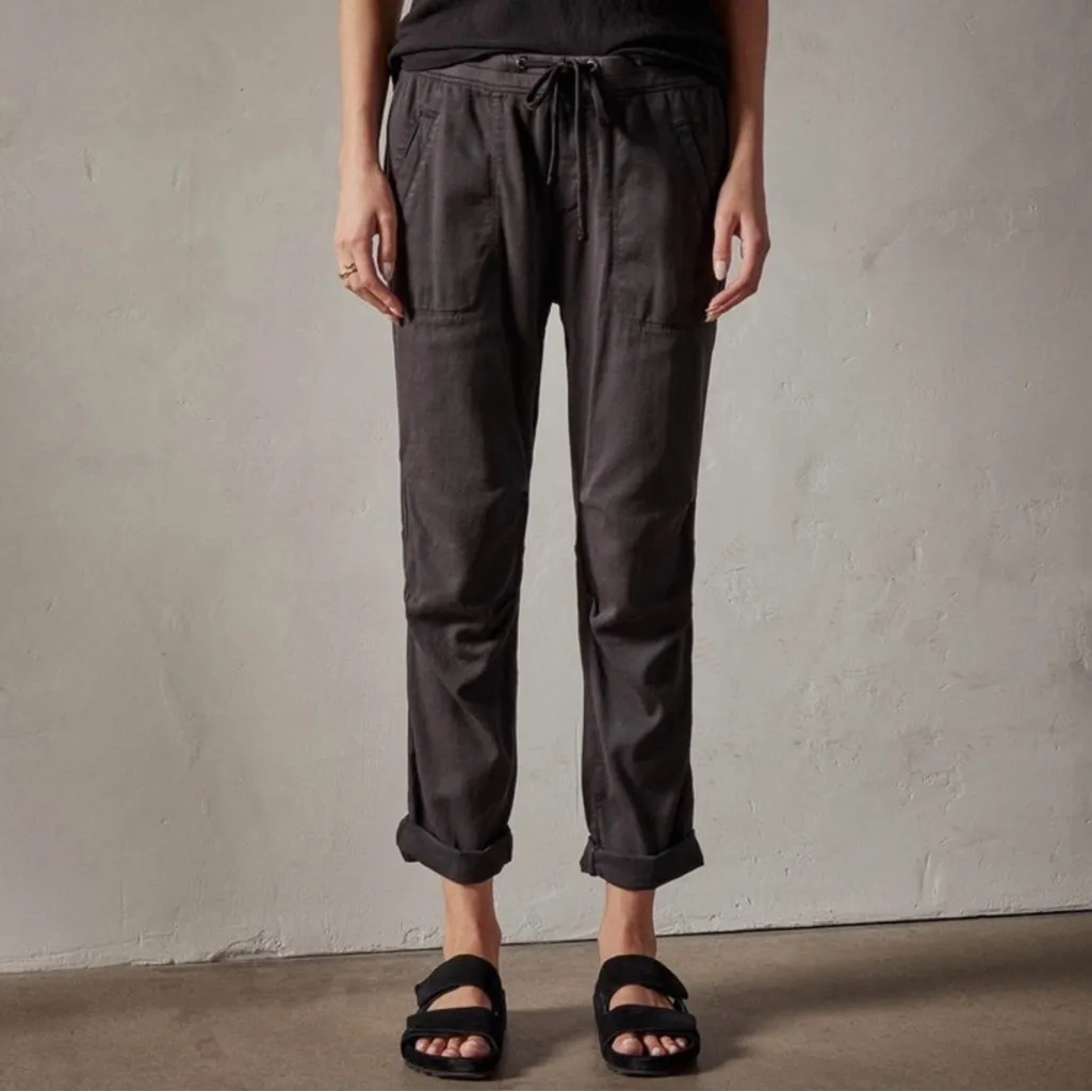 James Perse Soft Drape Twill Utility Pants 0 XS Black Minimal Lounge Cotton Boho - Image 3