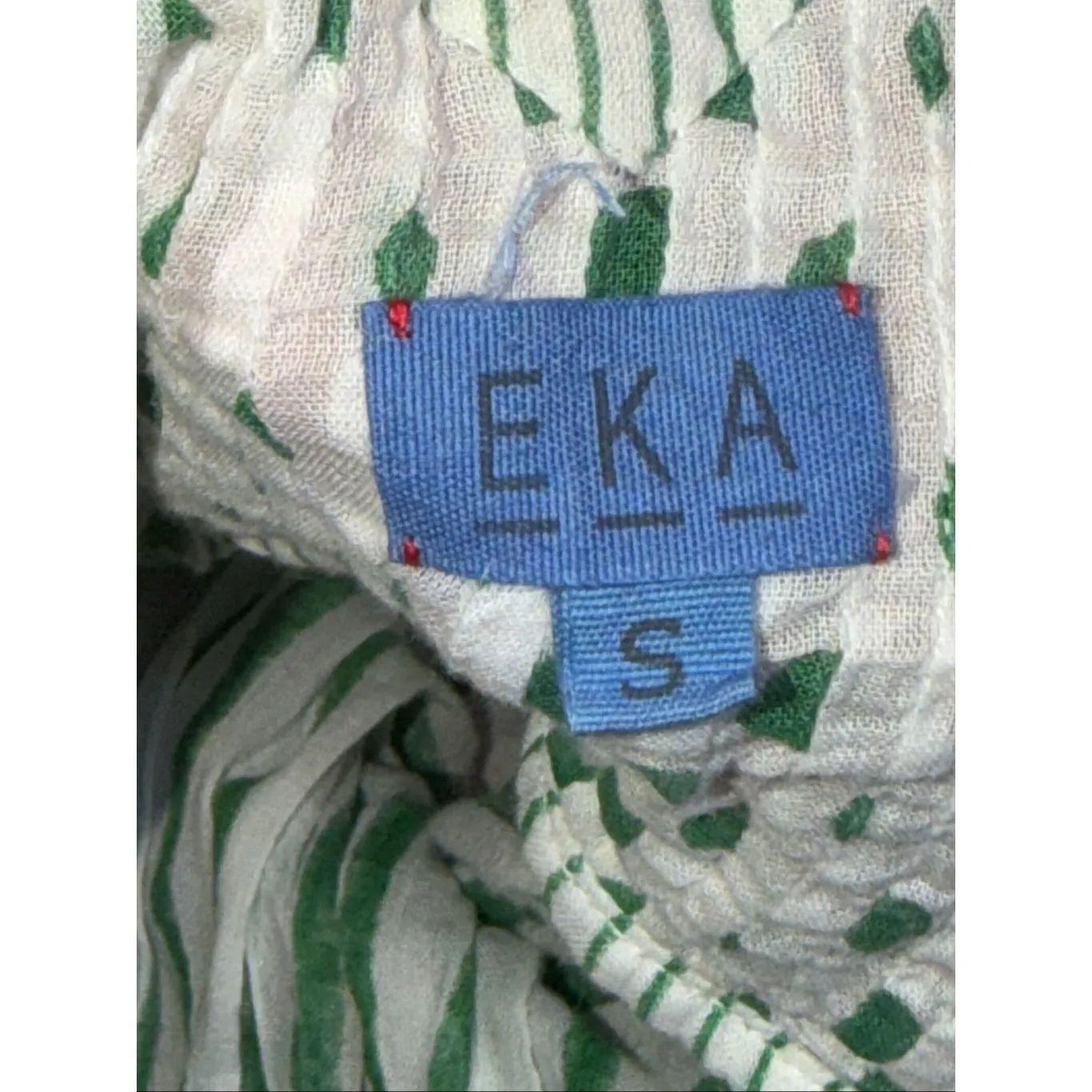 EKA Smocked Geometir Striped CottonTiered Midi Dress Green - Image 3