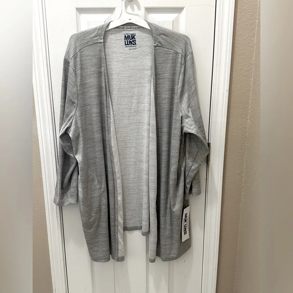 MUK LUKS Women's Cloud Knit Love to Layer Long Sleeve Open Front Cardigan P2X Gray Size 2X - Image 10