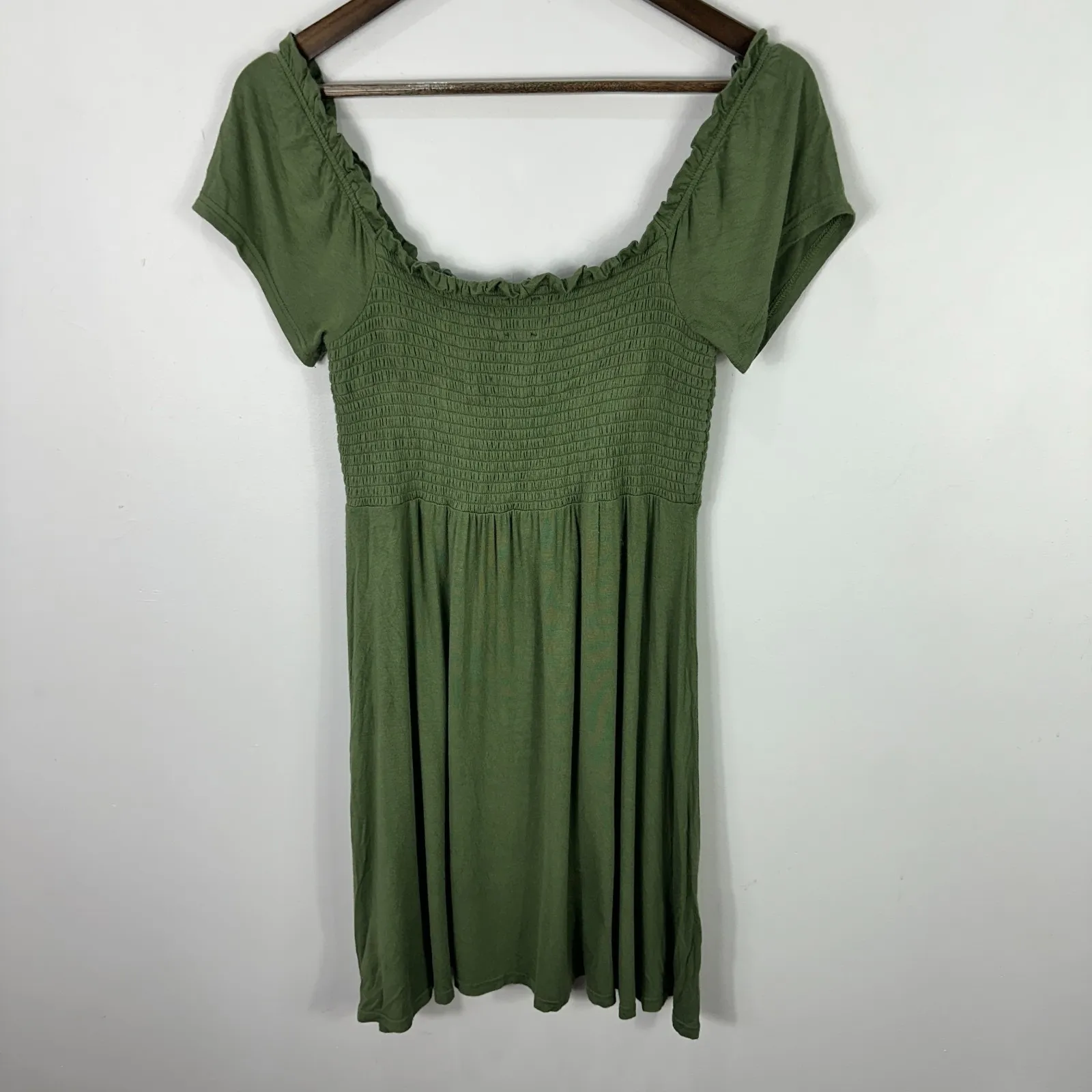 GAP Dress Women Medium Green Smocked Bodice Puff Sleeve Cottagecore Boho Prairie - Image 2