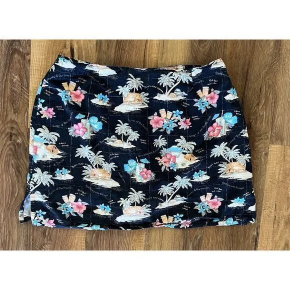 La Cabana Women's‎ Size 14 Black Navy Hawaiian Print Skort Shorts Skirt EUC Blue - Image 3