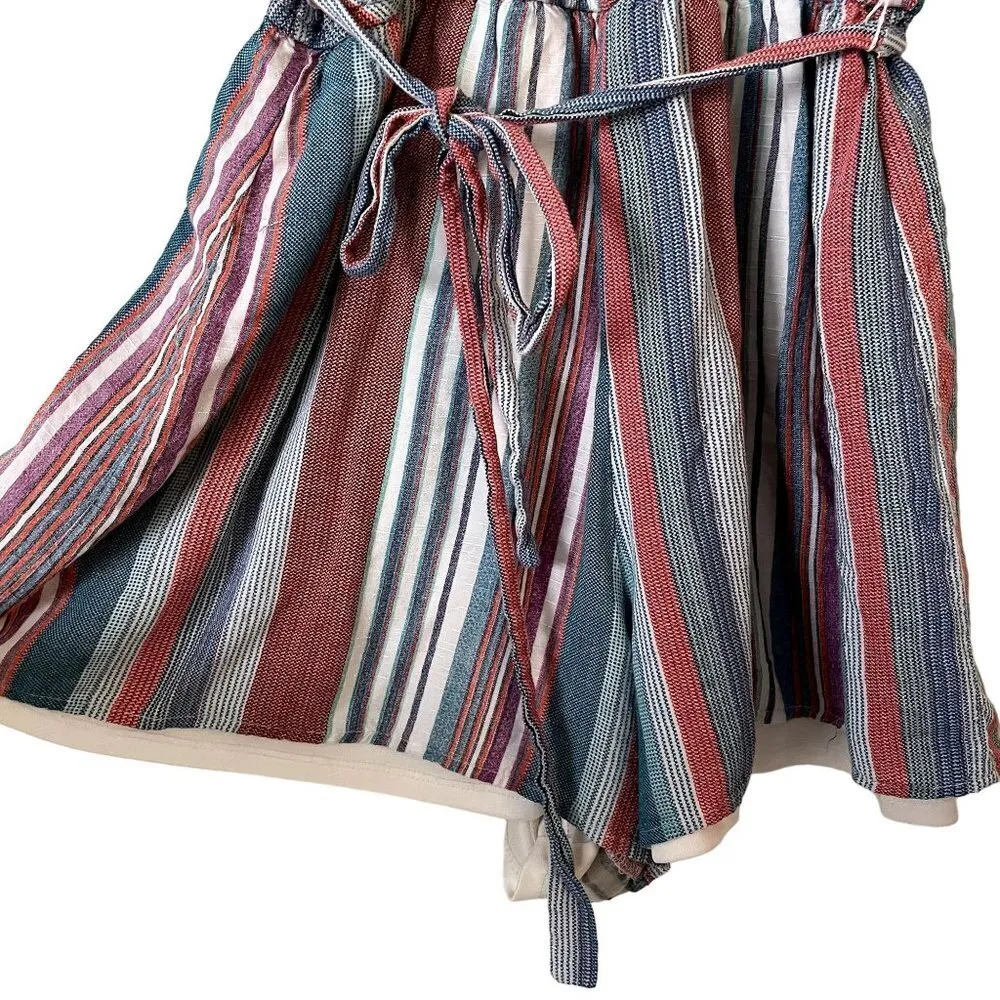 Mi Ami rayon short sleeved summer romper shorts casual comfortable vneck striped Blue Size L - Image 3