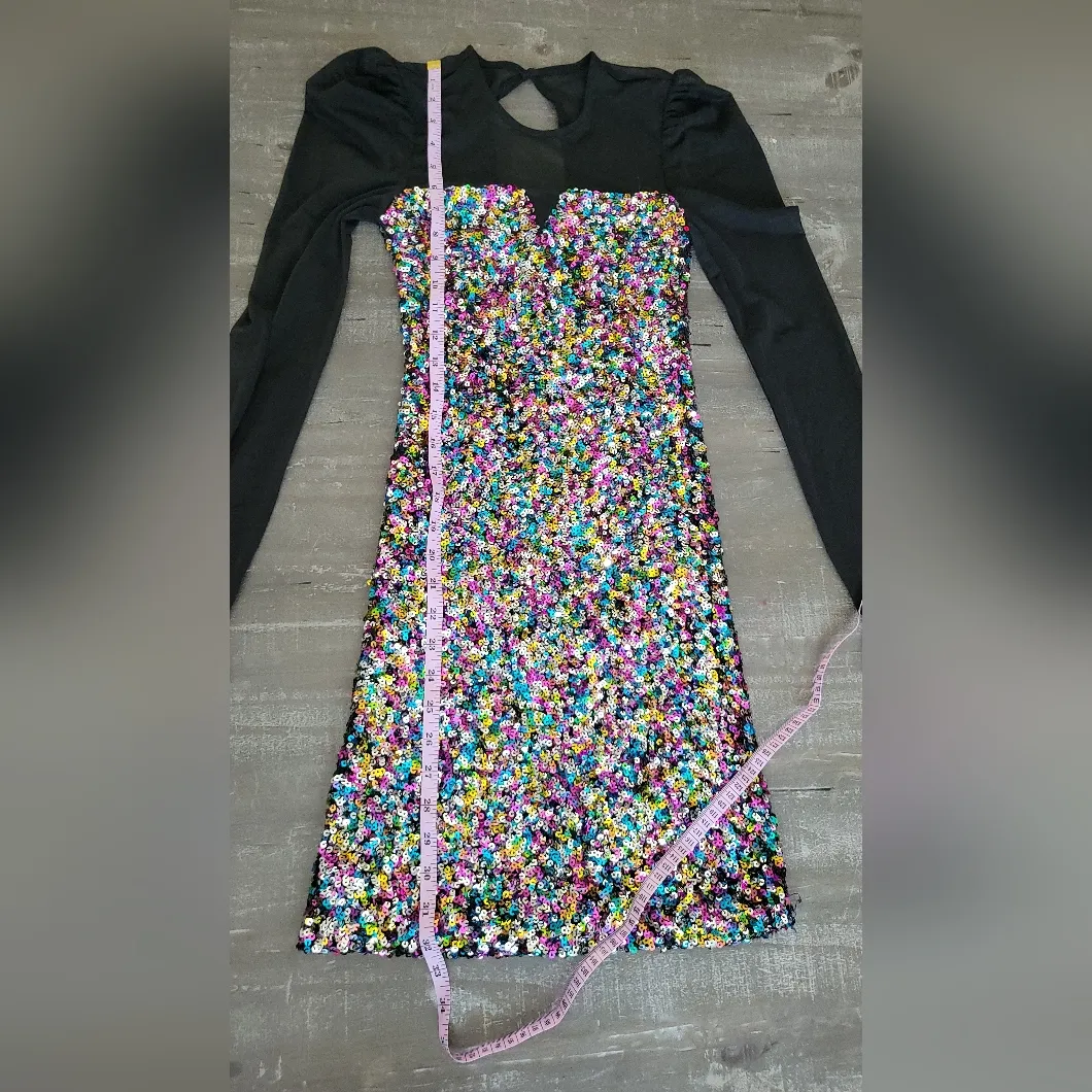 SO® Illusion Mesh Sequin Notch Front Dress Size S ( Junior) - Image 12