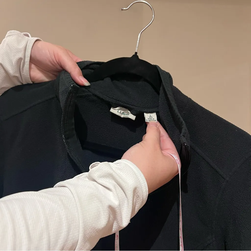 LL Bean Black Quarterzip Fleece Jacket Size L - Image 2