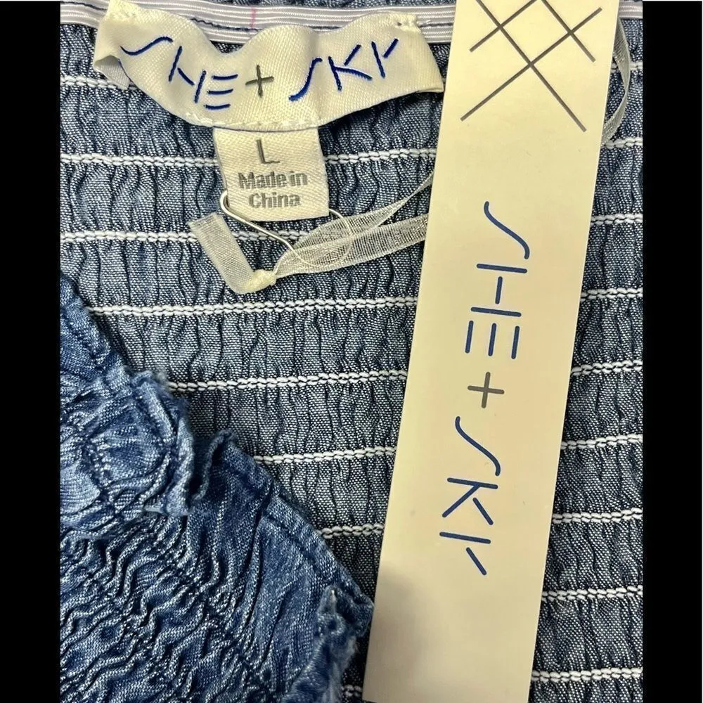 Vici Vintana Smocked Tencel Cropped Straps Tank Top- Denim Blue- Large - Image 8