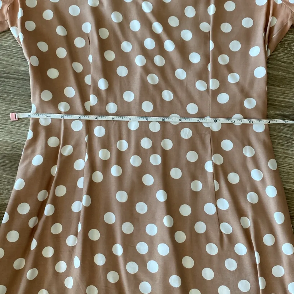 Vintage 90s polka dot dress mini neutral tan white dots XS Small - Image 9