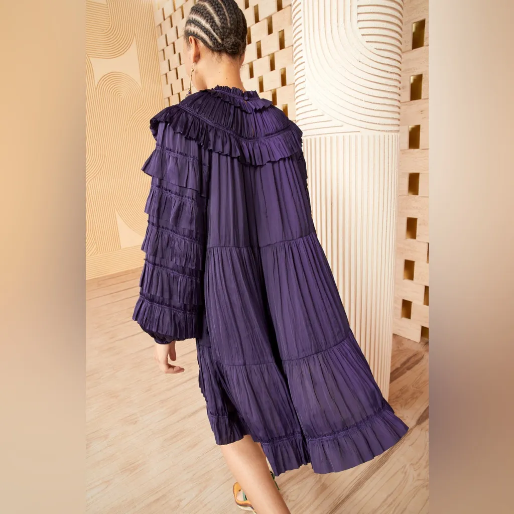 Ulla Johnson Elsa Dress Lago Deep Purple Size 0 Ruffle Royal Tiered Statement - Image 2