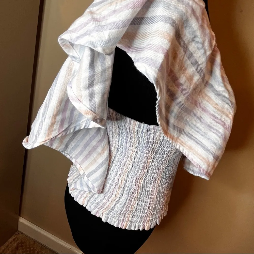 Vintage Havana Pastel Striped Shirred Waist Ruffle crop Top Size M Smocked White Size M - Image 8