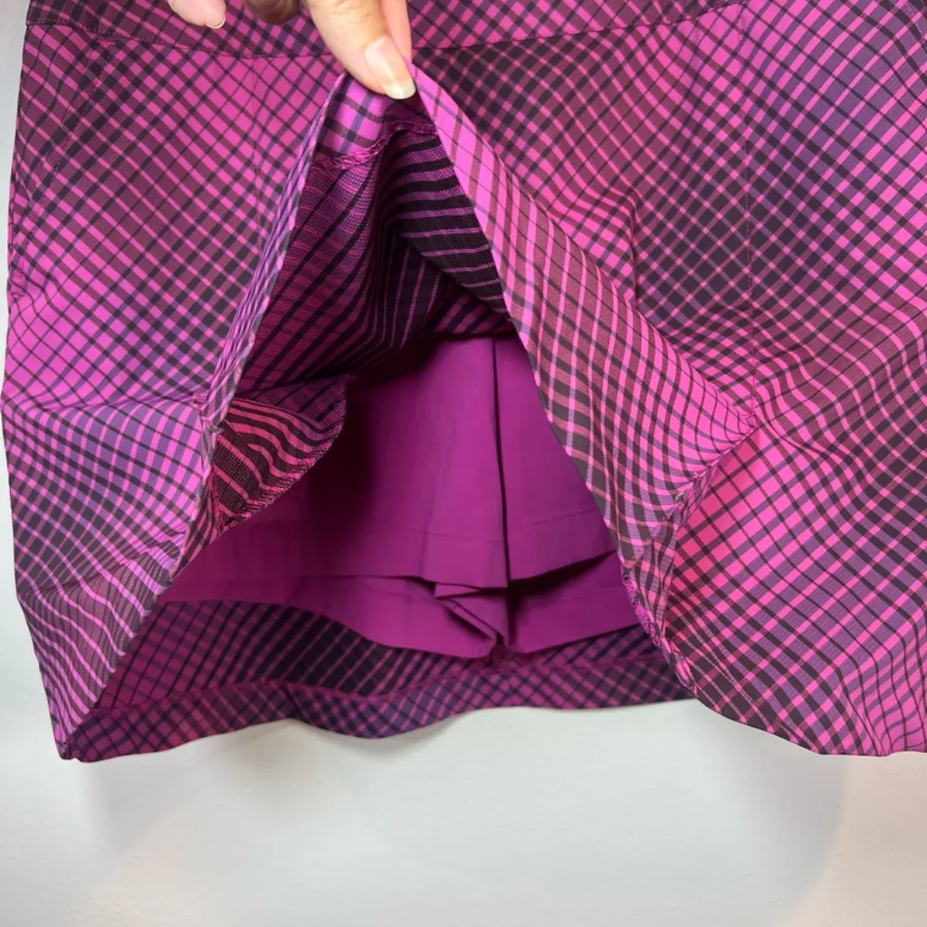 Nike Dri-Fit Women's Golf Skort Fuscia Black Plaid Pleated Skirt Zip Lined  Sz 8 - Image 6
