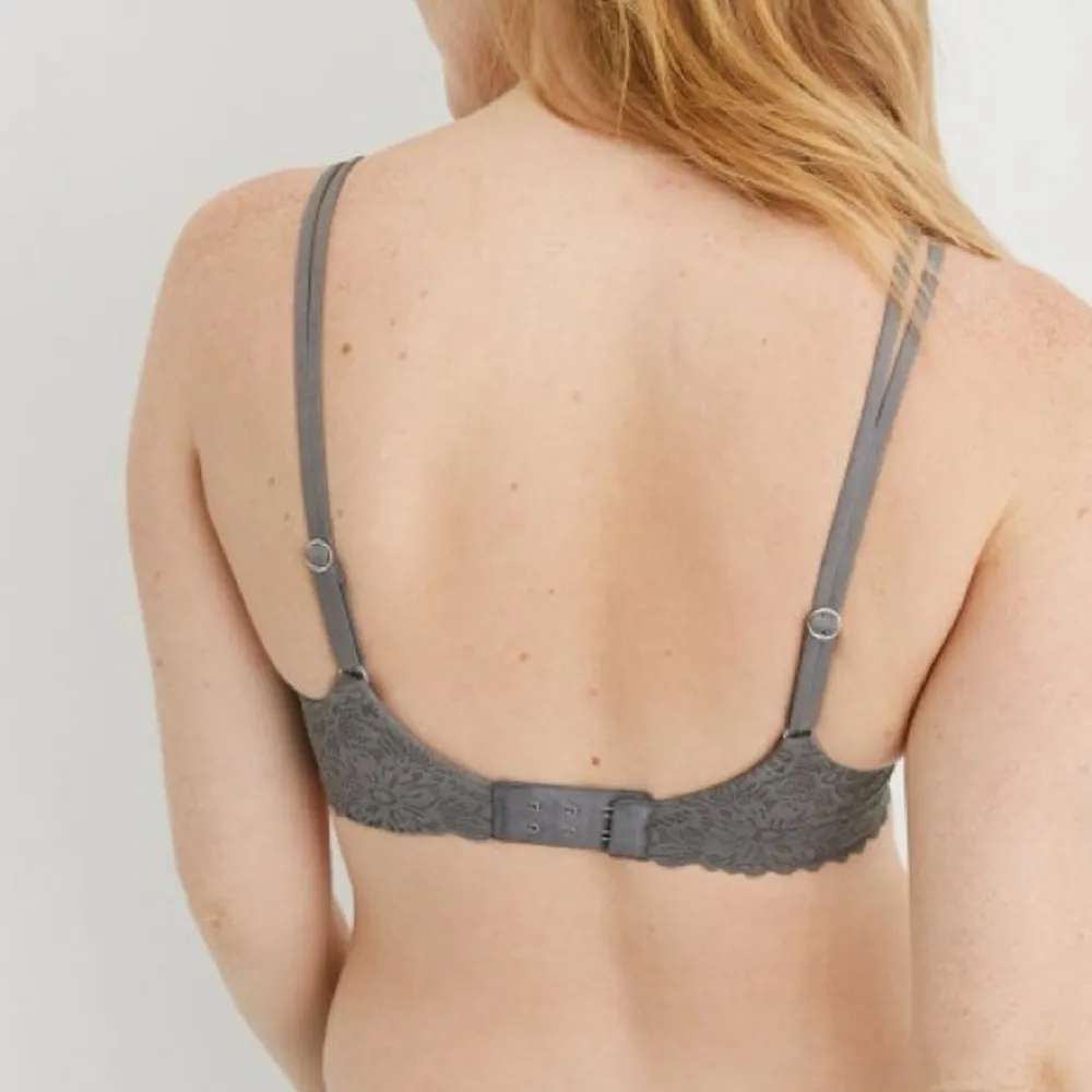 NWT AERIE Real Sunnie Wireless push up bra in grey size 32DD / 32E flower lace - Image 3