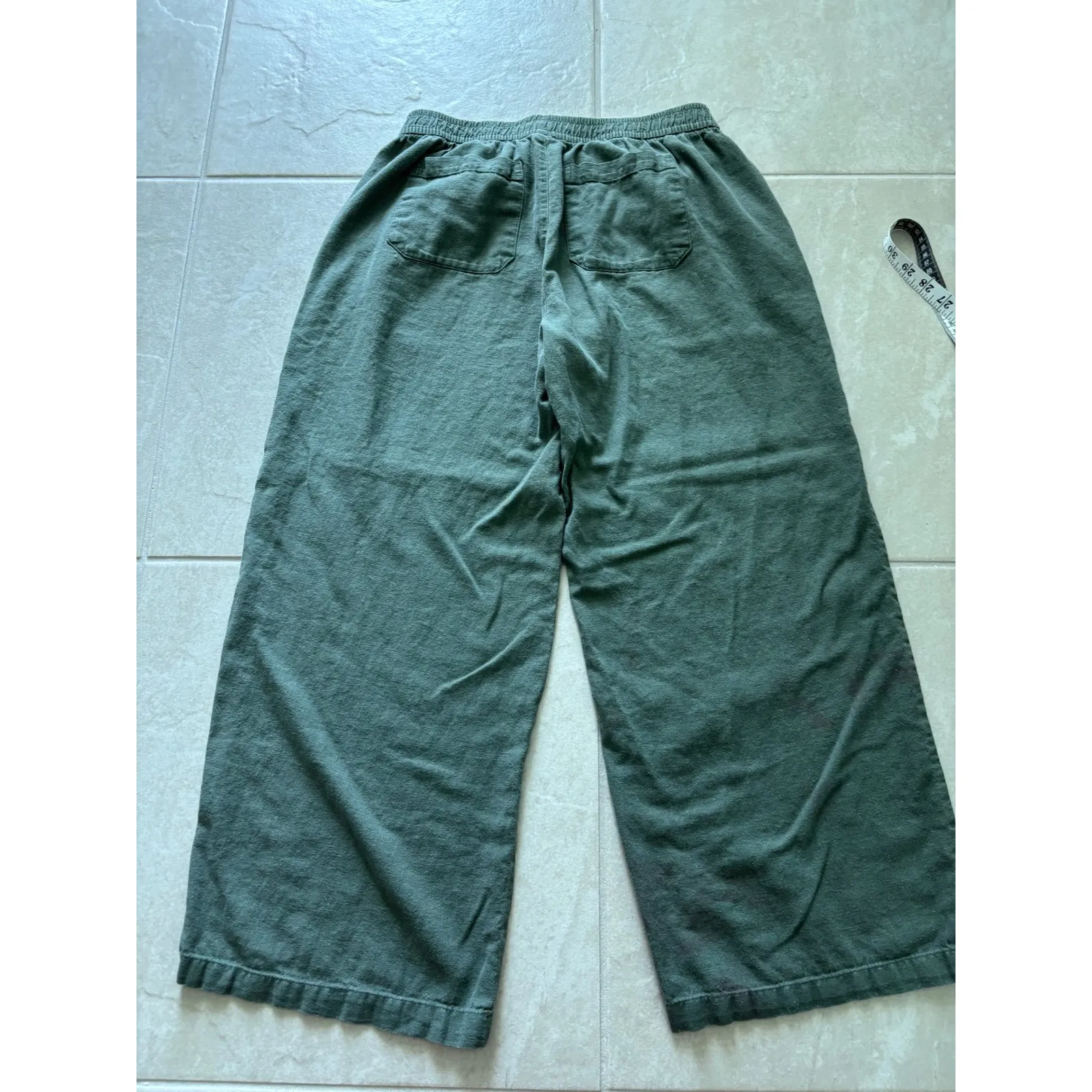 Old Navy Pants Womens Small Green High Rise Wide Leg‎ Linen Coastal Resort Beach - Image 4