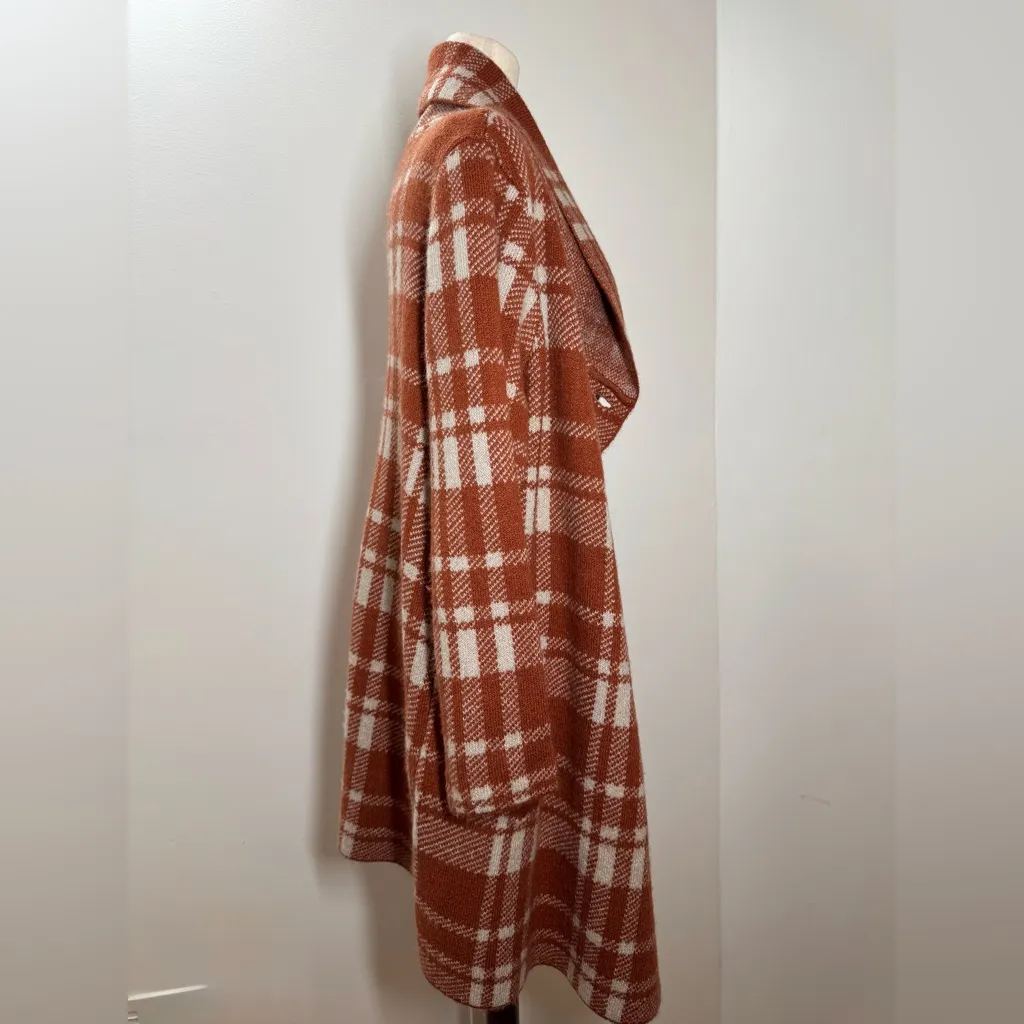 Max Studio Long Plaid Cardigan - Burnt Orange and Cream preppy collegiate szXL - Image 7