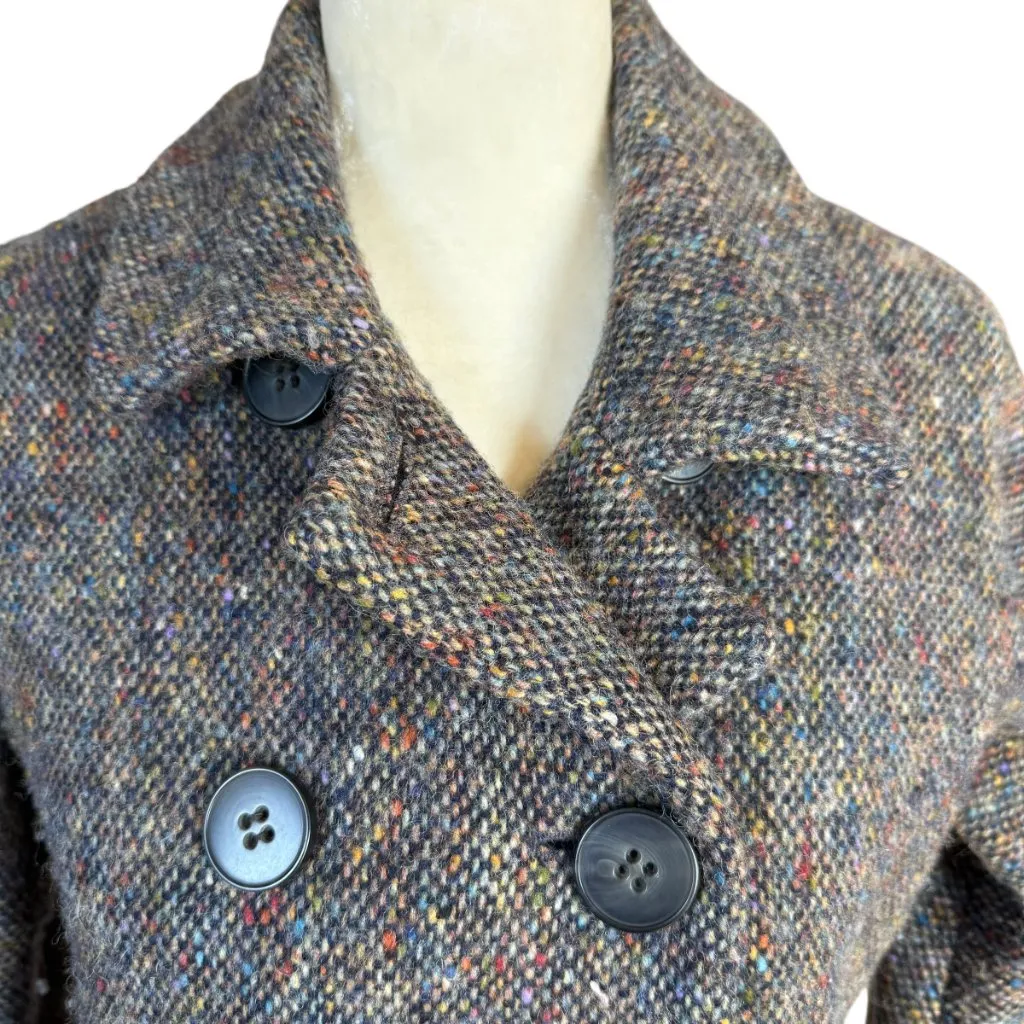 Theory black gray woven wool long sleeve collared button down coat women's S - Image 5