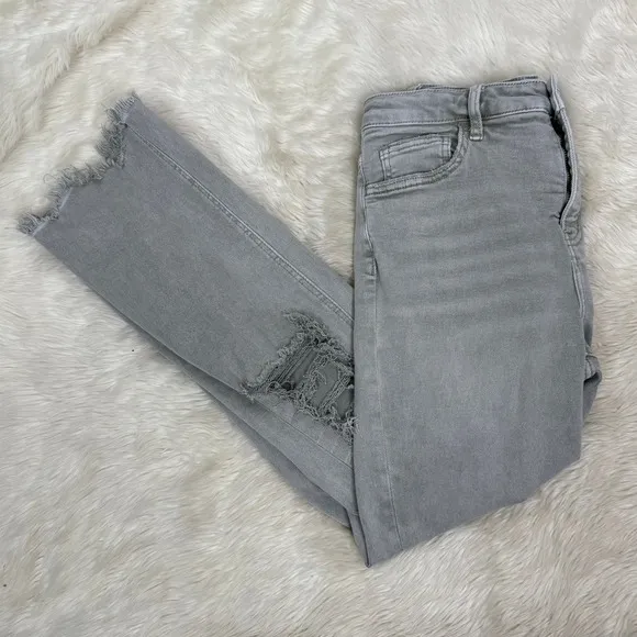 LOVERVET Tummy Control Distressed High Rise Crop Flare Jeans Size 30 Green - Image 5