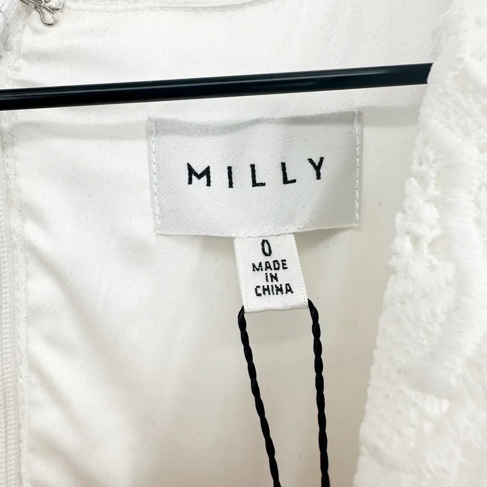 NEW Milly Atalie 3D Floral Lace Dress V-Neck Puff Sleeve in White Women's 0 - Image 8