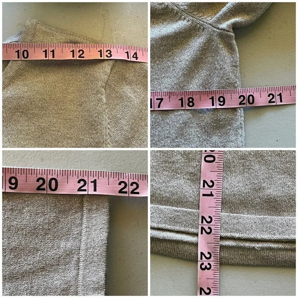 Chicos Womens Beige Gold Metallic 3/4 Knit Sweater 2 L Beach Coastal Gramma Boho - Image 5